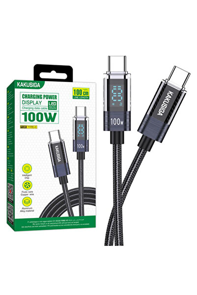 KAKUSİGA Cablu Date si Incarcare (KSC-971), USB-C, PD100W, QC3.0, Braided, LED Power, 1m, Black