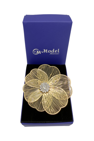 model aksesuar Çiçek Telkari Zirkon Taşlı Tasarım Broş