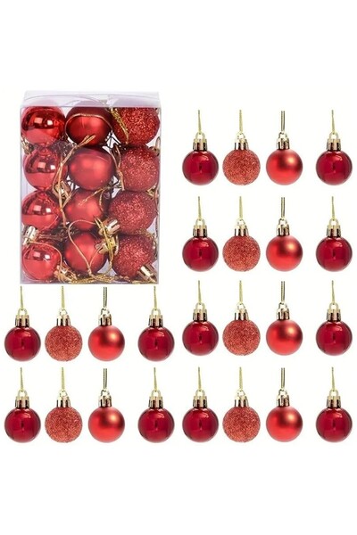AyrStore Kırmızı Yılbaşı Ağacı Süsü 3cm Simli Ve Parlak Minik Cici Top Ağaç S...