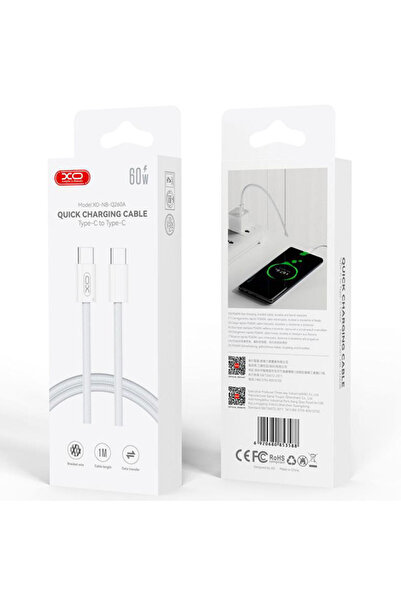 Xo Data and Charging Cable (NB-Q260A), USB-C, PD60W, QC3.0, Braided, 1m, WHITE