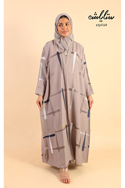 Stylish عباية كريب لف باللون البيج مطرزة