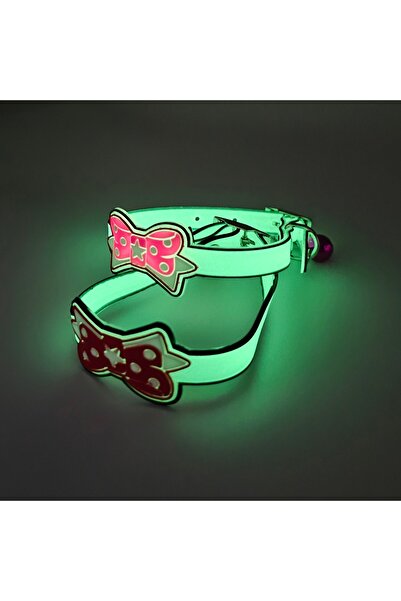 SK9 Set of 2 Cat/small dog collars, 18-25cm, phosphorescent silicone, SK9-Glow, red/pink bow