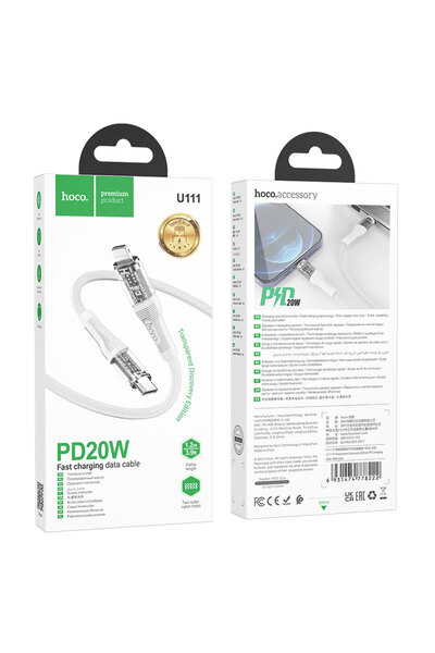 Hoco Cablu Date si Incarcare (U111), USB-C la Lightning, PD20W, QC3.0, 1m, Gray