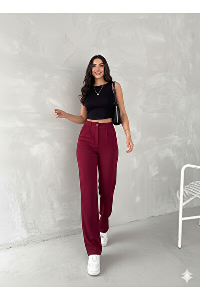 Le Touche Women's Black High Waist Pleated Buttoned Lycra Stretchy Comfortable Fit Palazzo Pants