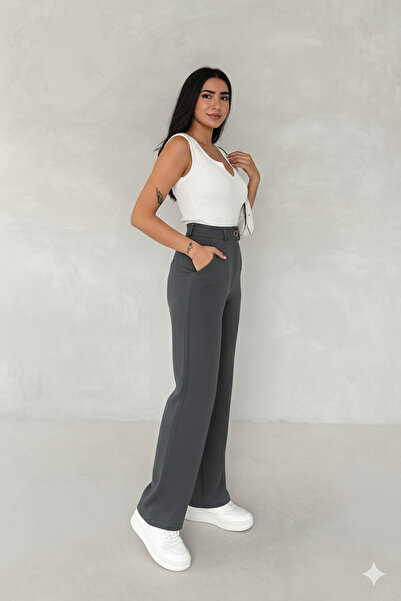 Le Touche Women's Black High Waist Pleated Buttoned Lycra Stretchy Comfortable Fit Palazzo Pants