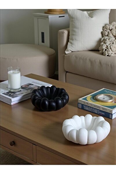 Porselian Set of 2 Knuckle Decorative Bowl Black and White Concrete Keychain and Jewelry Dish 13X13