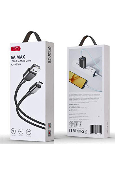 Xo Cablu date și încărcător (NB249), USB-A la MicroUSB, 5A, împletit, 1m, Negru