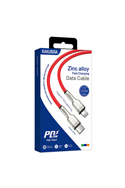 KAKUSİGA Data and Charging Cable (KSC-685), USB-C to Lightning, PD20W, QC3.0, 1.2m, Red