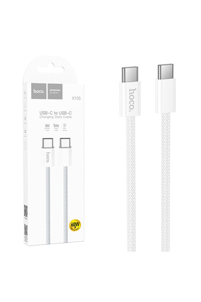 Hoco Cablu Date si Incarcare (X105), USB-C, PD60W, QC3.0, 3A, Braided, 1m, White