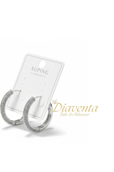 DİAVENTA TAKI VE AKSESUAR Xuping Silver Color Hoop Tarnish Free Color Retention Earrings-4Cm