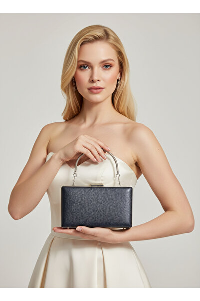 Biçanta Navy Blue Color Matte Anti-Scratch Leather Metal Handle Wedding Engagement Graduation