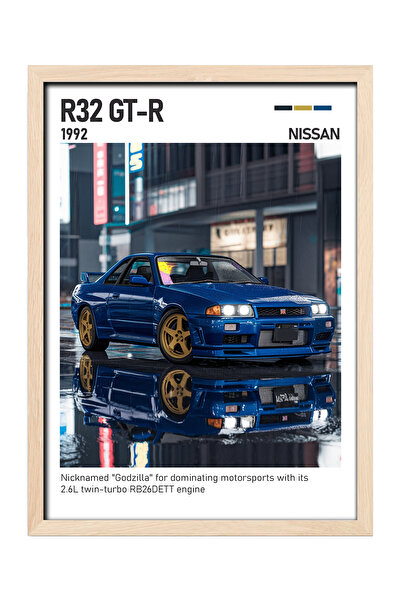 gxe.art Nissan R32 GT‑R Ahşap Çerçeveli Poster Tablo – Godzilla JDM Efsanesi