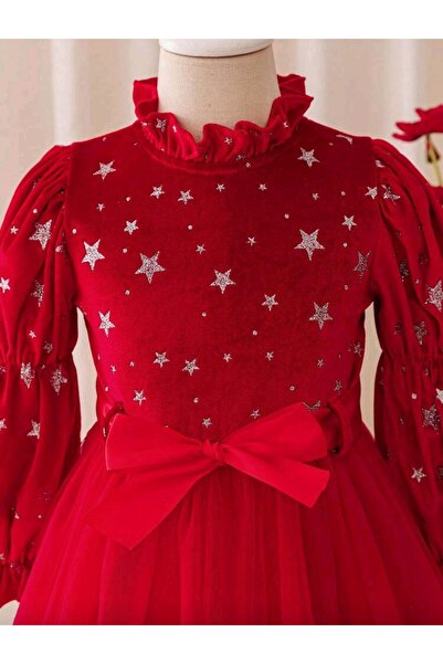 OEM Red dress with silver stars, 6 years, 116 cm