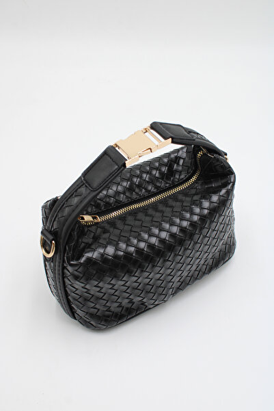 LASSO Geantă neagră pentru femei, cu închidere împletită, cu curea de mână, c...