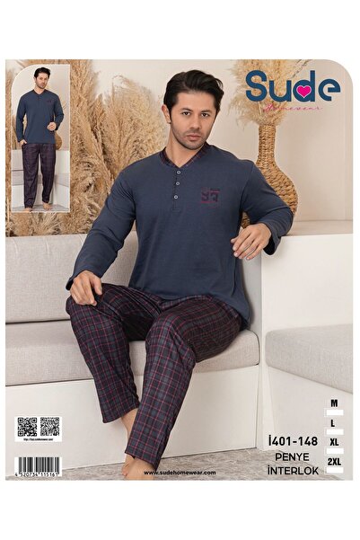 Sude İ-401-148 ERKEK İNTERLOK PATLI PİJAMA TAKIM--AÇIK LACİVERT--