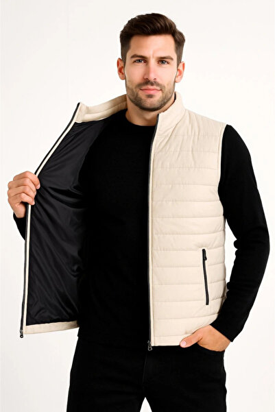 yonca aksesuar Men's Puffer Zippered Vest Water Repellent Quilted Lined Fabri...