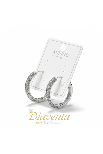 DİAVENTA TAKI VE AKSESUAR Xuping Silver Color Hoop Tarnish Free Color Retention Earrings-4Cm