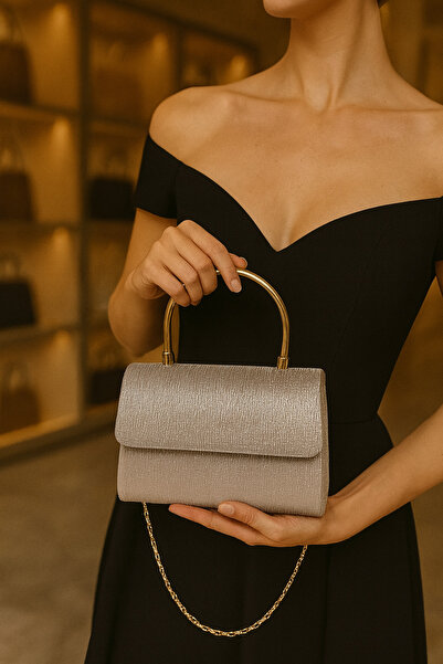 PefyBaby Women's Evening Dress Bag, Silvery, Chain Gold Hand and Shoulder Bag