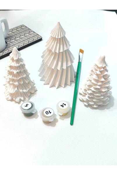 Denic Tasarım Taş Boyama Seti - 3'lü Yılbaşı Ağacı- Kalemlik- Boya- Firça - Ç...