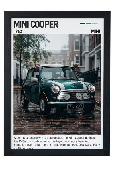 gxe.art Mini Cooper Classic slika na drvenom okviru – retro gradsko vozilo