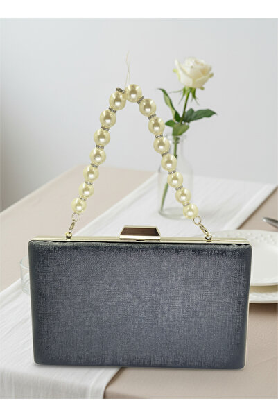 Biçanta Navy Blue Color Matte Anti-Scratch Leather Pearl Detailed Wedding Engagement Graduation