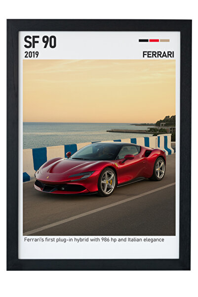 gxe.art Pictură cu poster cu rame din lemn Ferrari SF90 – Design de supercar ...