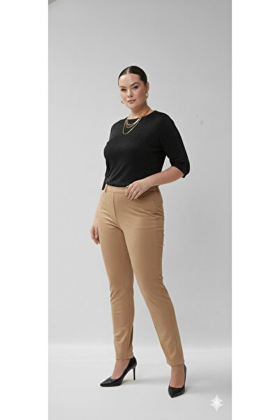 AKŞEN GİYİM Plus Size Suede Fabric High Waist Shaping / Sculpting Pipe Leg Ca...