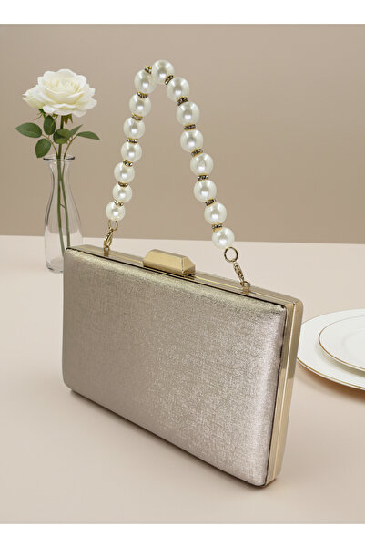 Biçanta Gold Gold Dore Color Matte Anti-Scratch Leather Pearl Detailed Wedding Engagement Graduation