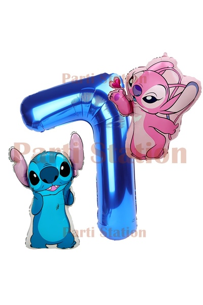 Parti Station Lilo Stitch and Angel Balloon Set 7 Years Old 3 Piece Navy Blue...