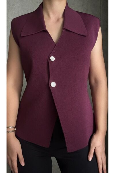 Aure Store Kadın V Yaka Çift Düğmeli Triko Yelek