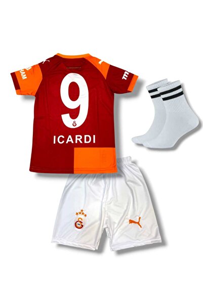 FOLKLORİST Mauro.Îcârd'î 9 Galatasarâ'y Sarı Kırmızı 2026 Parçalı Yeni Sezon Çocuk Futbol Forması 3'Lü Seti
