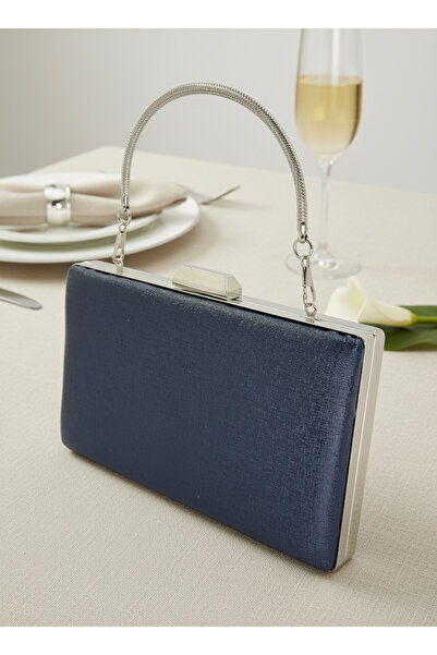 Biçanta Navy Blue Color Matte Anti-Scratch Leather Metal Handle Wedding Engagement Graduation
