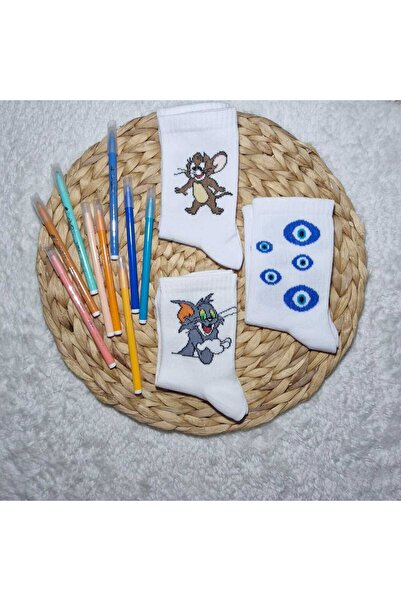 EFİLACCESSORİES جوارب نسائية من توم وجيري ونازار بنمط الخرز مكونة من 3 قطع