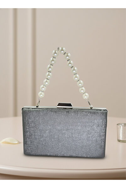 Biçanta Anthracite Gray Platinum Color Matte Anti-Scratch Leather Pearl Detailed Wedding Engagement Graduation