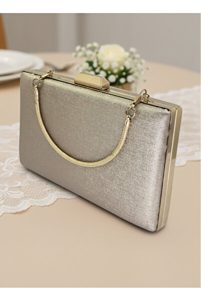 Biçanta Gold Gold Dore Color Matte Scratch Resistant Leather Metal Handle Wedding Engagement Graduation