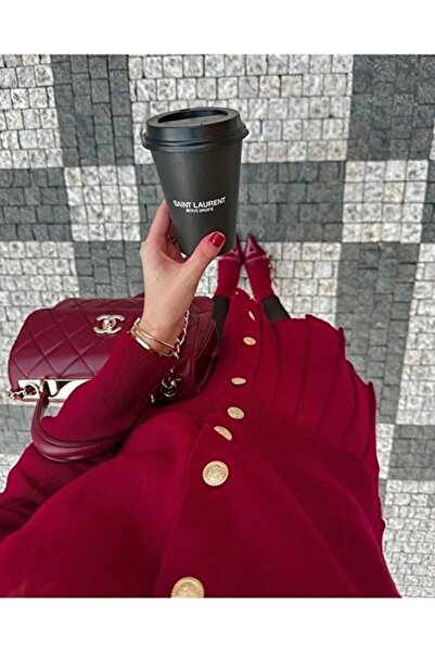 GALAVİP Premium Soft Textured Buttoned Pleated Skirt Cardigan Knitwear Two-Piece Set Suitable for Sizes Xs-S-M-L -Xl