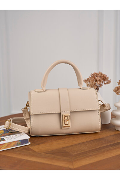 Rivina Lior Kadın Mini Kilit Detaylı Çapraz Askılı El Ve Omuz Çantası Krem