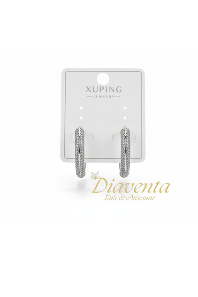 DİAVENTA TAKI VE AKSESUAR Xuping Silver Color Hoop Tarnish Free Color Retention Earrings-4Cm