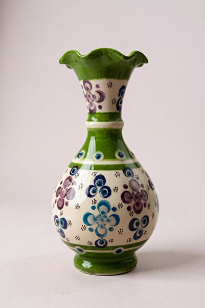 STORESZA El Yapımı Çark İşi 20Cm Dantel İşçiliği İnce Rölyefli Çini Vazo