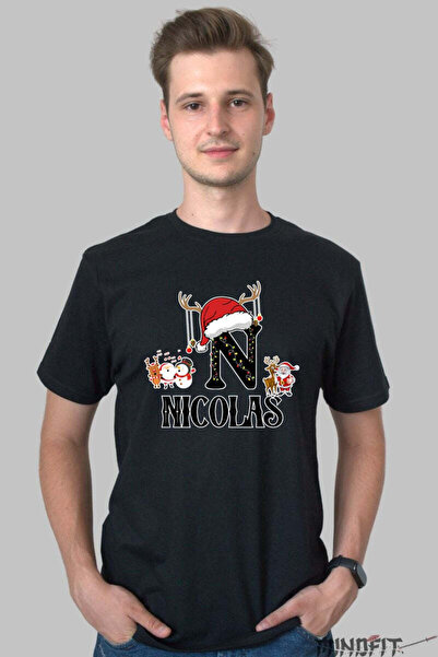 GILDAN Tricou Craciun Nicolas Litera N Cu Reni Si Mosul Barbat