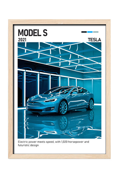 gxe.art Εκτύπωση αφίσας με ξύλινο πλαίσιο Tesla Model S – Ηλεκτρικό