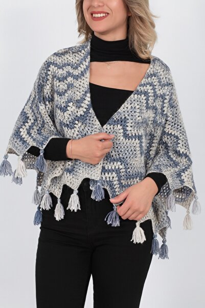 Alpin El Yapımı Örgü Şal – Chevron Desenli, Püsküllü Tasarım