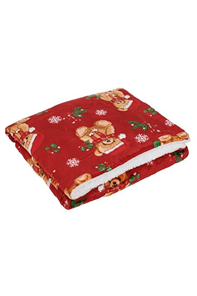 OEM Christmas baby blanket, red, teddy bear pattern, 100x75 cm