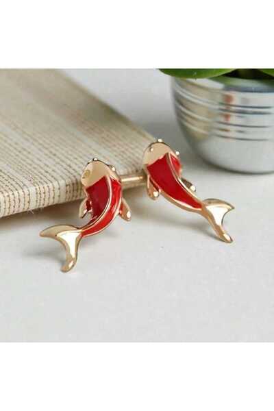 PAWNEST Kırmızı Koi Balığı Küpe – Yeni Yıl Şans Sembolü Kırmız ve Altın Renk Küçük Küpe (1 Çift)