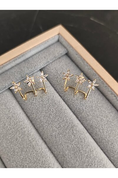 MutluBiDünya Üç Yıldızlı Baget Taşlı Çelik Küpe