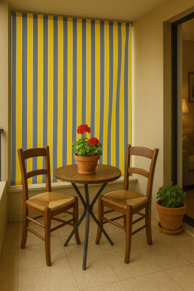 SHY TEKSTİL Kornişli Dış Mekan Branda Balkon Perdesi Bağcıklı Pilesiz Dayanık...