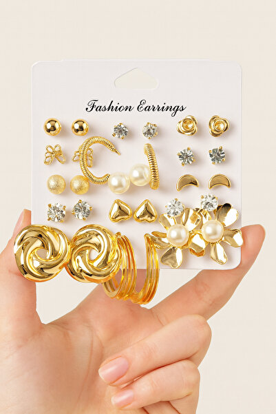 MRK Kadın 30'lu Kombin Halka Küpe İnci 15 Çift Set Çoklu Küpe