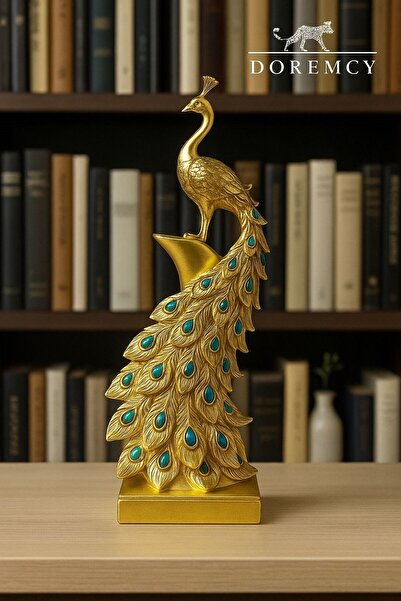 Doremcy 51x20 Büyük Tavuskuşu Biblo – Dekoratif Polyester Lüks Ev Ofis Süs Objeleri