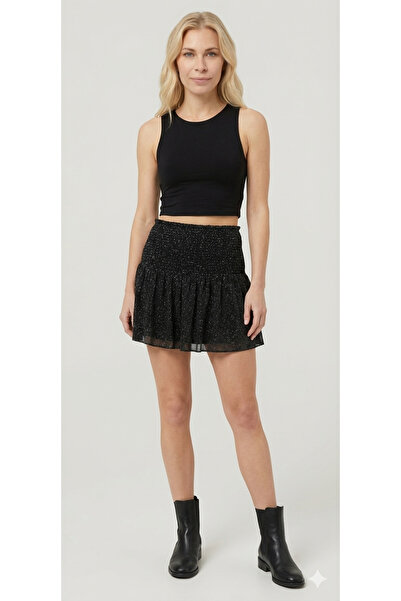 Sibel Günay Butik Glittery Buzzy Fabric Lined Short Flared Mini Skirt