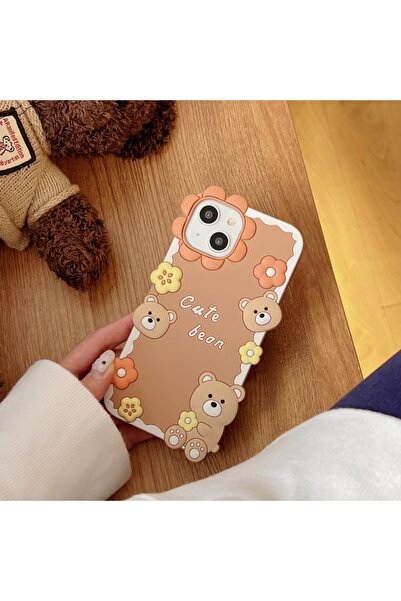 OSG iPhone 15 Compatible Cute Bear and Flower Pattern Shock-Absorbing Premium Luxury Case